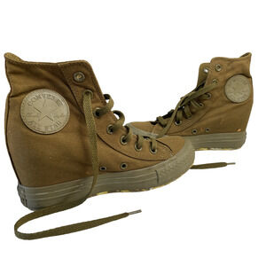 Converse Sneakers Womens 7 Chuck Taylor CT Army Green Lift Platform Hi Casual
